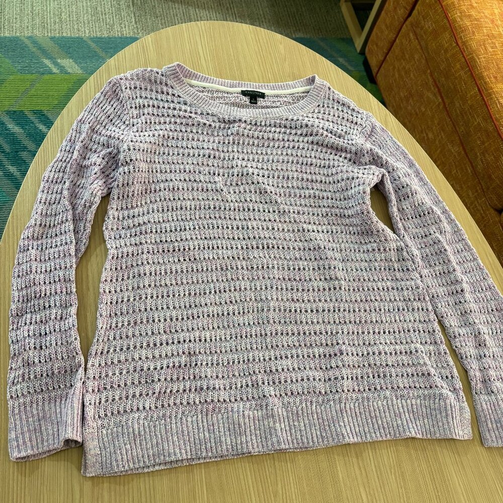 Talbots Open Knit Sweater Small Light Purple Cotton Pull Over Long Sleeve Casual